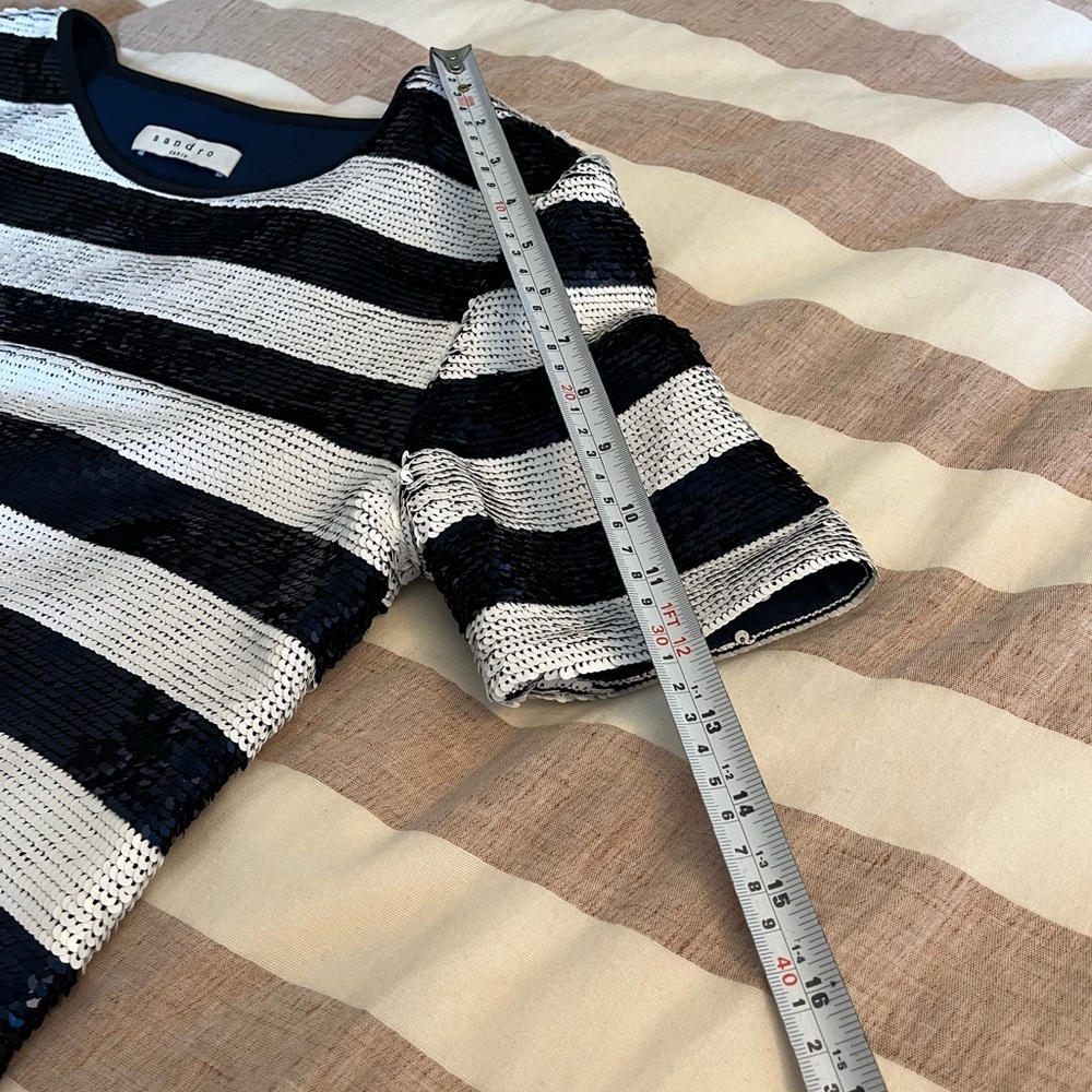 Sandro striped sequin blouse navy/white Size XS/S Elegant Chic Nautical - Picture 13 of 14